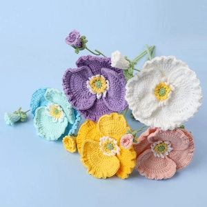 Handmade Crochet Wool Poppy Flower Bouquet Artificial Knitted Flowers For Home Decor Wedding Photography Props Gift Stem