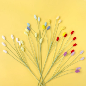 Handmade Knitted Woolen Yarn Bell Fruit Artificial Flower Branch Crochet Simulation Floral Bouquet For Home Office Decor Gift