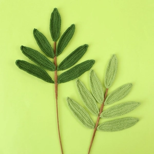 Handmade crochet olive leaf branches in deep and grass green for home decor