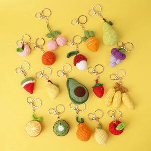 Handmade Crochet Fruit Keychain Knitted Yarn Strawberry Avocado Watermelon Bag Pendant Metal Key Ring Jewelry Gift