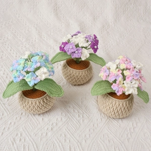 Handmade crochet hydrangea potted plant with pearls for home desktop decoration gift