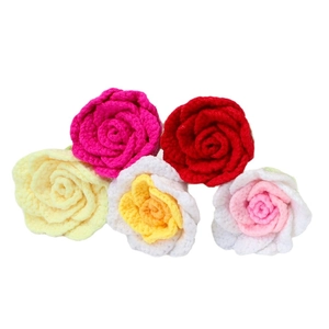 Handcrafted crochet Thai rose bouquet in five vibrant colors with soft cotton yarn