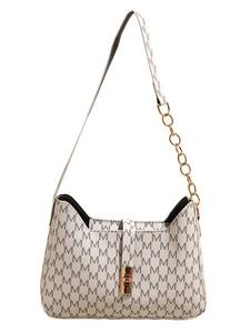 French retro white monogram shoulder bag with gold chain strap and elegant M print
