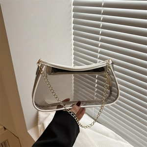 Borsa a Spalla in PVC Trasparente da Donna Borsa Sottoascellare Con Tracolla a Catena in Metallo Bordo in Pelle Sintetica