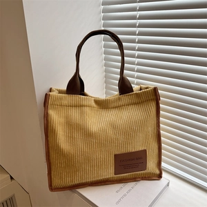 Women Corduroy Tote Bag Large Capacity Casual Versatile Shoulder Bag For Commuter Travel Shopping Retro Style Handbag