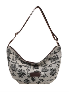 Hobo bag for women with Chinese ink landscape embroidery and adjustable leather strap