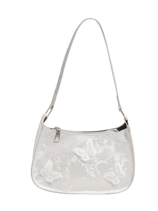 Sac à bandoulière argenté avec broderie florale et détails de papillons en relief