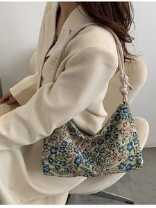 Vintage floral jacquard underarm bag with knotted strap detail for women