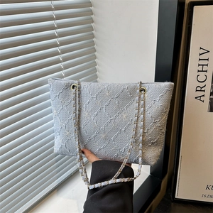 Borsa Tote Donna Con Ricamo Floreale Grande Capacità Tracolla Jacquard Trapuntata Con Catena Intrecciata Borsa Moda