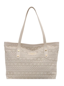 Sac fourre-tout chic en paille crochetée crème avec anses en cuir pour la plage