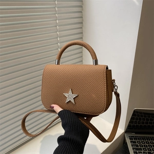 Women Fashion Star Crossbody Bag Rhinestone Pentagram Chain Small Square Bag Woven Texture Shoulder Bag For Women Daily
