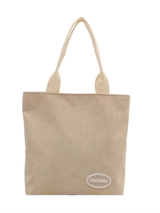 Large beige corduroy tote bag for women with minimalist FANYISSA logo and soft handles