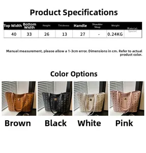 Detailed comparison of four tote bags in brown, black, white, and pink with monogram print