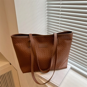 Women Woven PU Leather Tote Bag Large Capacity Braided Texture Shoulder Bag For Daily Commuting Casual Trendy Style