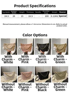 Detailed size specification chart for the large capacity fashion chain shoulder bag
