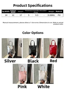 Vue détaillée du mini sac bandoulière en PU dimensions et couleurs avec cordon tressé