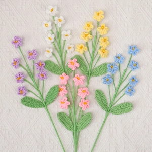 Handmade crochet forget-me-not flowers in five colors for home decor and gifts