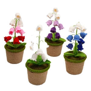 Handmade knitted lily of the valley potted plants in four colors for home desktop decor