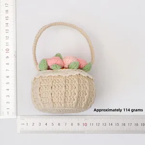 Detailed view of hand-crocheted flower basket measuring 15cm high and 114g in weight