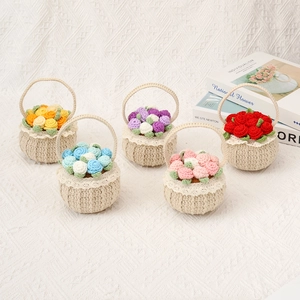 Handmade crochet rose flower baskets in five colors for home and car decoration