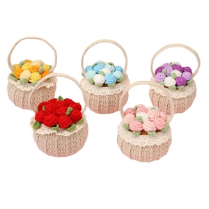 Handmade crochet mini flower baskets set of five in assorted vibrant colors for home decor