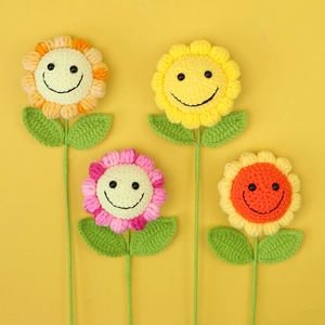 Tournesol Crochet Fait Main Fleurs Artificielles Tricoté Visage Souriant Fil Floral Maison Table Décor Cadeau