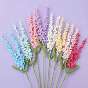 Handmade Crocheted Lavender Artificial Flower Bouquet Woolen Yarn Knitted Floral Home Wedding Decorative Photography Prop Gift