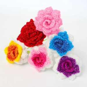 Handmade crochet glitter rose flowers in various colors for home decor and gifts