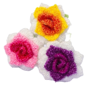 Handmade crochet glitter rose flowers set in yellow, pink and purple for home decor