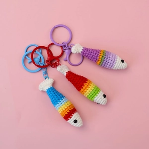 Handmade Crochet Rainbow Fish Keychain Cartoon Yarn Knitted Bag Pendant Cute Animal Charm For Women Kids