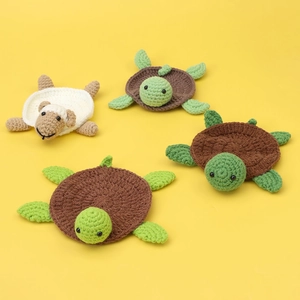 Crochet Animal Coasters Cute Turtle Sheep Yarn Knit Heat Resistant Cup Mats Home Desktop Decor Gift Accessory