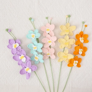 Handmade crochet butterfly orchid bouquet in five vibrant colors for home decoration