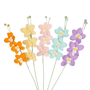 Handmade crochet orchid bouquet with 5 vibrant colors for home decor and gifts