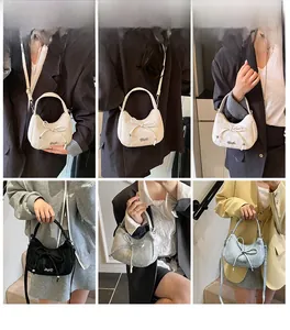 Détails du sac hobo polyvalent avec nœud 3D et bandoulière en diverses couleurs chic