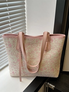 Große Kapazität Gewebte Stroh Tote Bag Für Damen Casual Sommer Strand Umhängetasche Floral Graffiti Handtasche Urlaub Shopping Bag