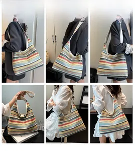 Collage de cabas tissé coloré montrant le style de mode et les détails de texture