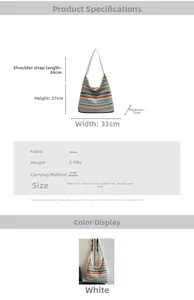 Dimensions détaillées du grand sac fourre-tout tissé avec taille et poids de 0,19 kg