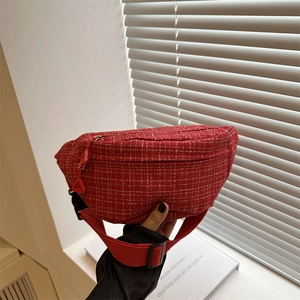 Women Tweed Plaid Crossbody Bag Minimalist Urban Fashion Saddle Chest Bag Adjustable Single Strap Casual Shoulder Bag Purse