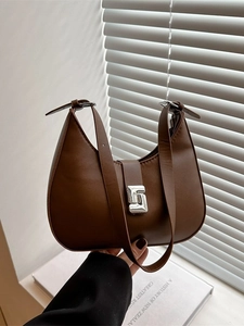 Damen Vintage PU Leder Hobo Unterarmtasche Minimalistische Halbmond Schultertasche Mit Silberner Geometrischer Schnalle