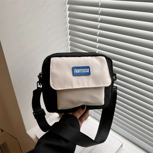 Fashion Nylon Color Block Square Crossbody Bag Streetwear Casual Small Shoulder Bag For Women Men With Letter Patch