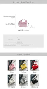 Detailed size chart and specifications for the PU handbag with lace bow decoration