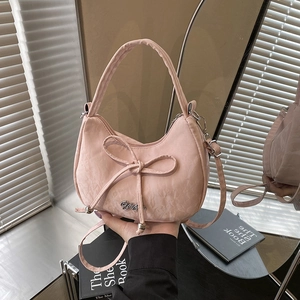 Women Trendy Bow Hobo Bag Crinkle PU Leather Shoulder Crossbody Bag Adjustable Strap Versatile Tote Bag Fashion Summer Handbag