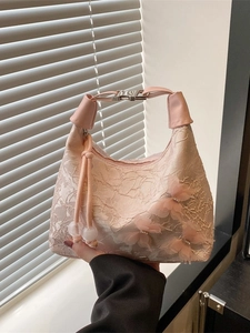 Sac Seau à Bandoulière en Dentelle Style Néo-Chinois pour Femme Avec Décor de Papillon 3D Sac Sous le Bras en Toile Brodée