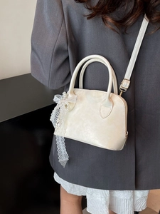 Cream white lace shell crossbody bag with pearl charms for women stylish handbag