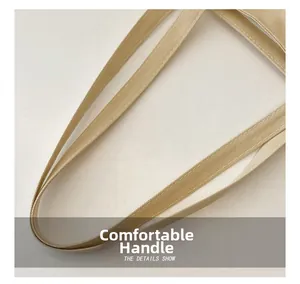 Close-up of durable canvas tote bag handles with neat stitching and zipper detail