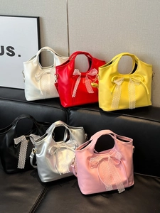 Womens Large Capacity Tote Bag Sweet Lace Bowknot PU Leather Handbag 2025 New Casual Single Shoulder Crossbody Bag