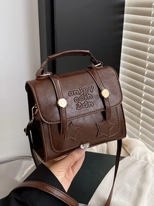 Vintage PU Leder Kleine Quadratische Tasche Für Damen Sternenaufnäher Geprägtes Detail Handtasche Mode Umhängetasche Goldene Hardware