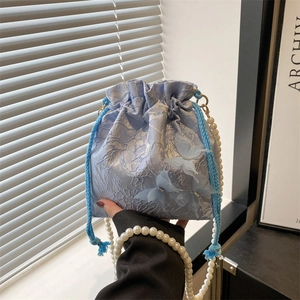 Borsa Secchiello Jacquard Farfalla Donne Pochette Coulisse Tracolla Künstliche Perle Pizzo Poliestere Elegante Dolce Borsa A Spalla