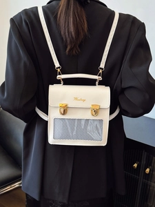 Sac ita japonais blanc avec fenêtre transparente et boutons dorés pour usage quotidien
