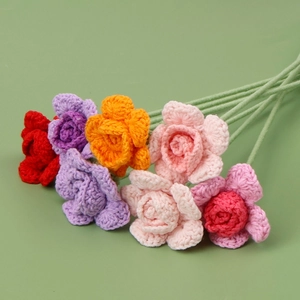 Handmade crochet rose flower bouquet in multicolor for home decoration and gifts